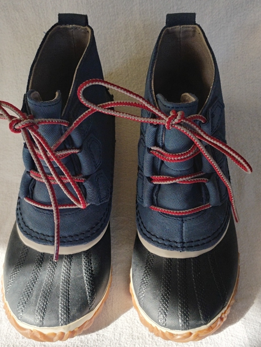 Sorel Navy Blue and Black Women's Waterproof Boots with Red Laces Out And About